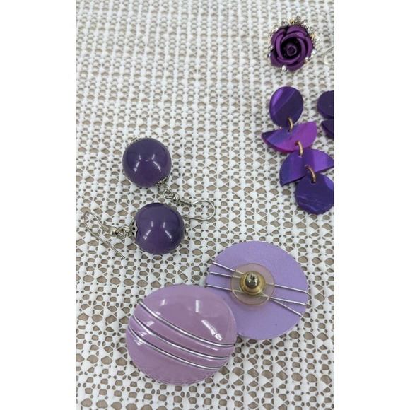 Vintage to Now Purple Earring Lot Stud Dangle Pierced Fashion Wear Craft - Picture 2 of 6